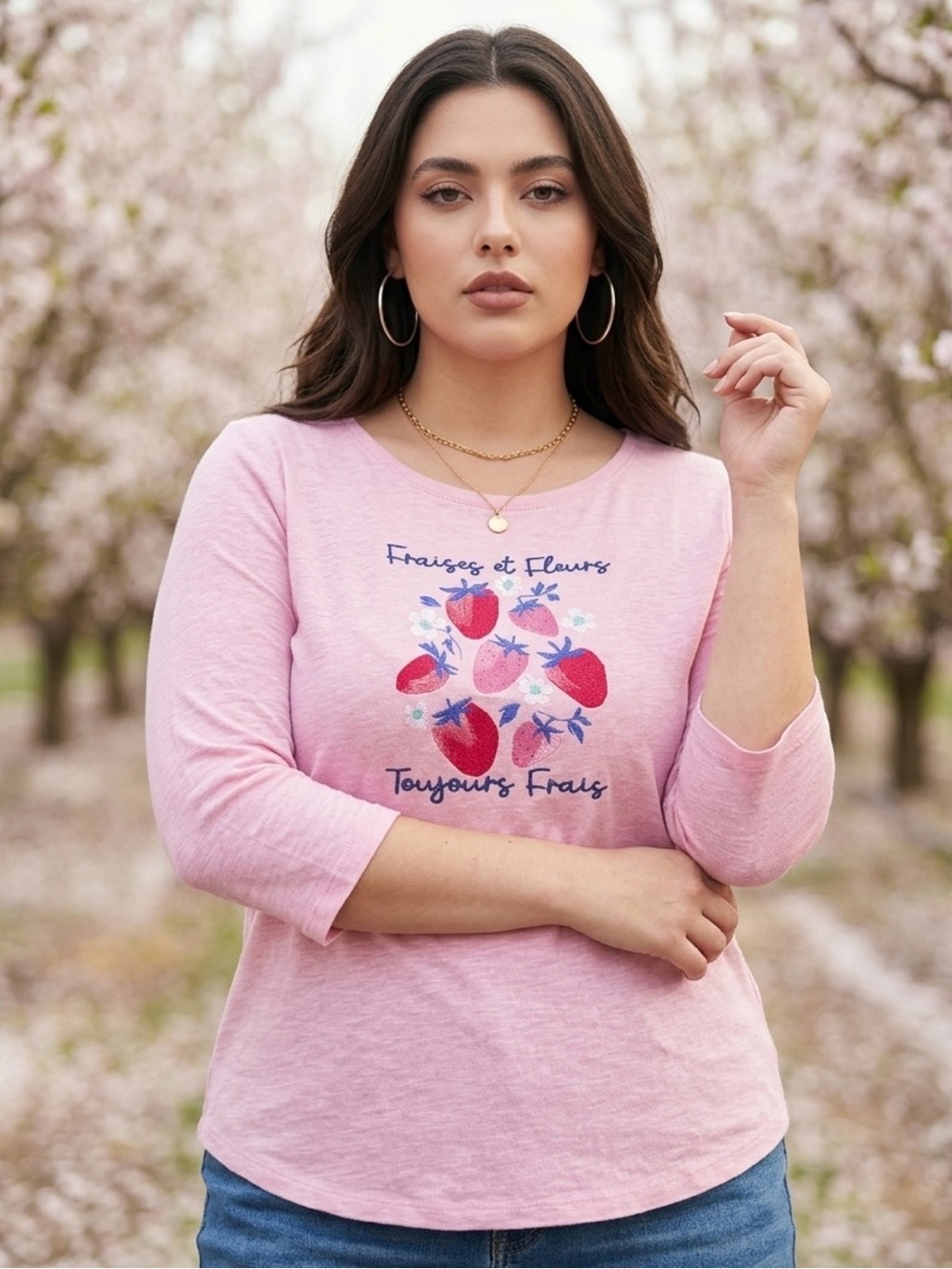 Talbots Pink Strawberry Graphic Long-Sleeve Tee